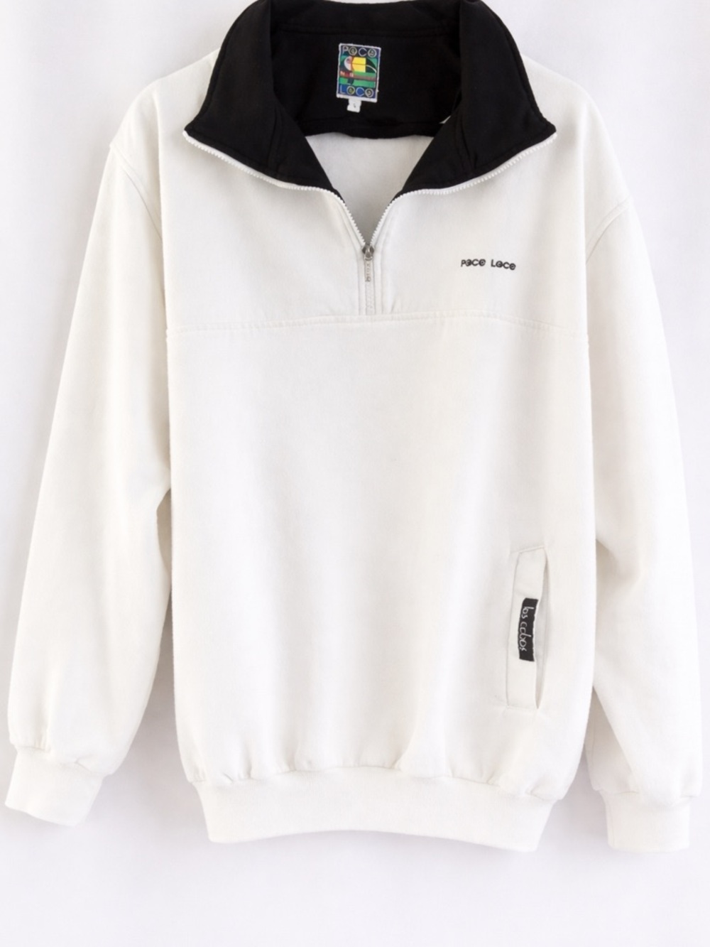 Poco Loco Quarter Zip Fleece Pullover M/L Cream Black Retro Y2K